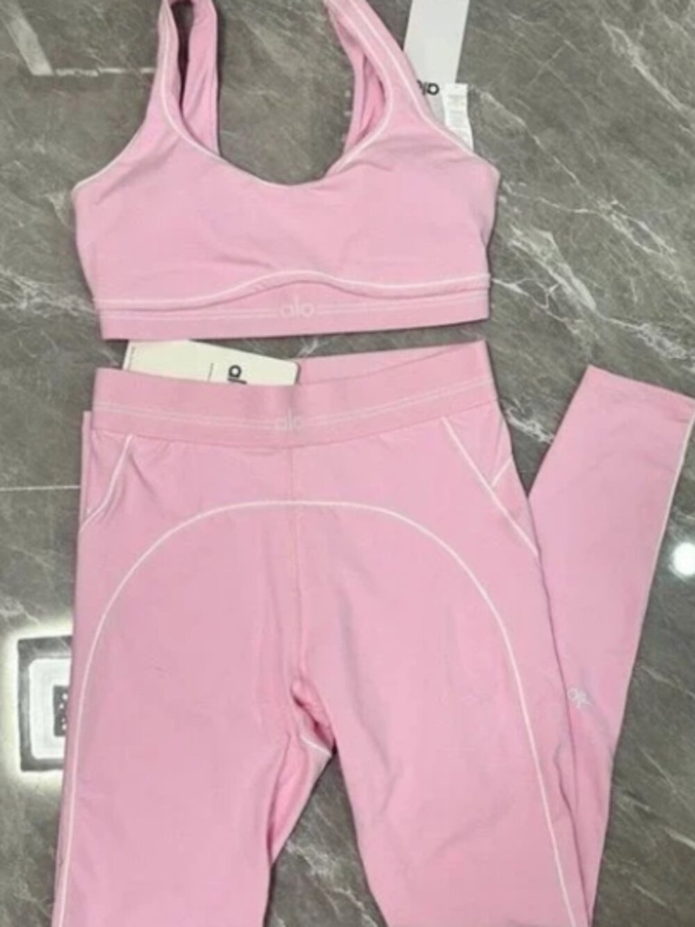ALO Yoga Pink Legging and Sports Bra Set